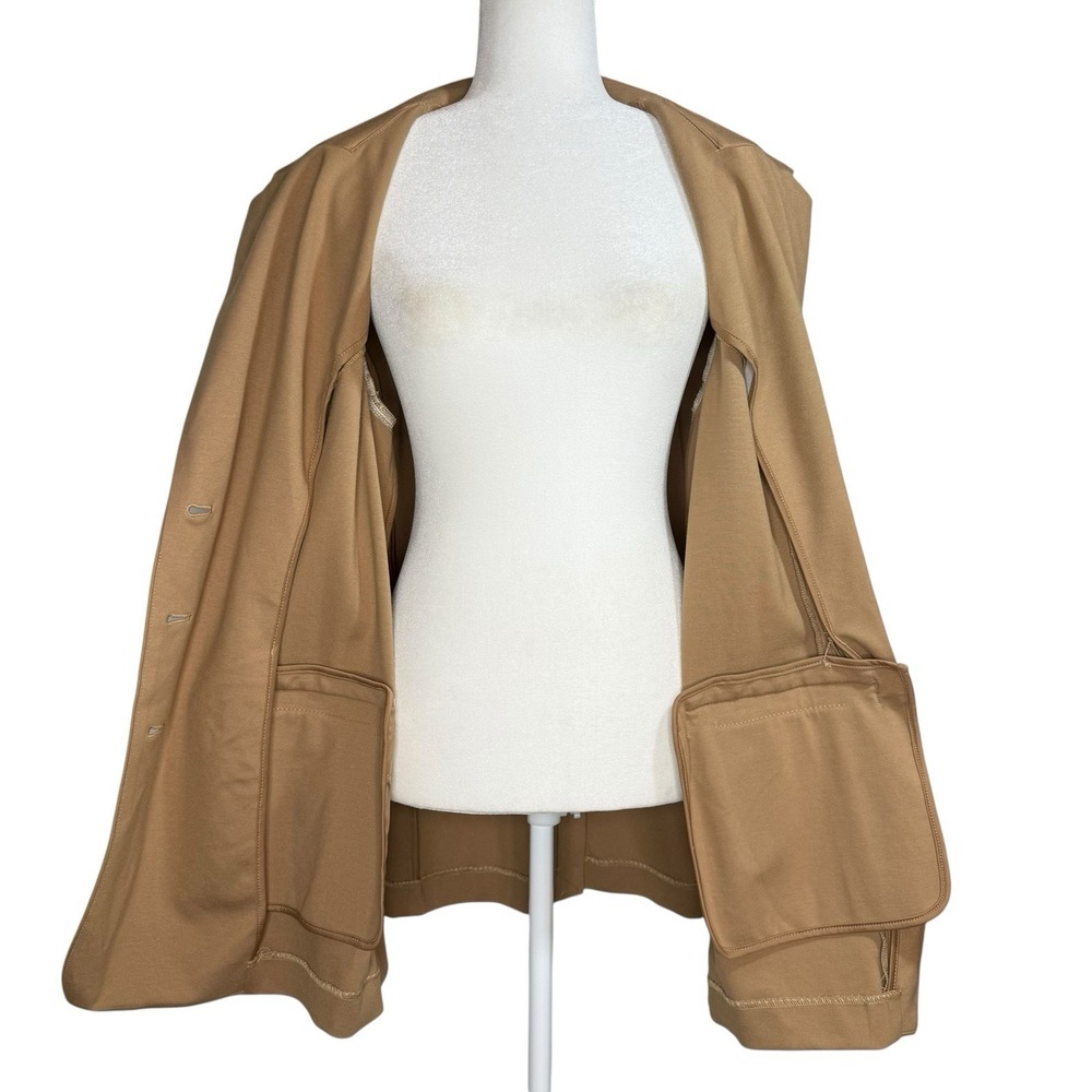 J. Jill‎ Ponte Stretch Knit Blazer Jacket Camel Tan Longline 3 Button L/XL Cozy - Picture 8 of 12
